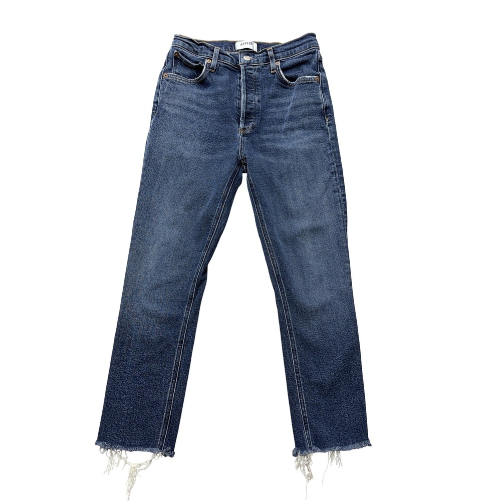 AGOLDE Nico Jeans Womens‎ 26 Blue High Rise Slim Straight Crop Raw Hem Stretch